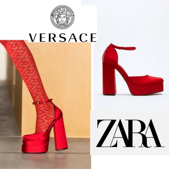 NWT ZARA FABRIC PLATFORM PUMP RED